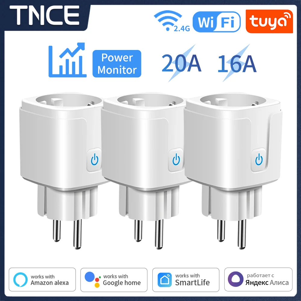 TNCE TUYA Smart Plug WiFiSocket EU 16A/20A With Power Monitor Timing Function Voice Control Works With Alexa GoogleHome