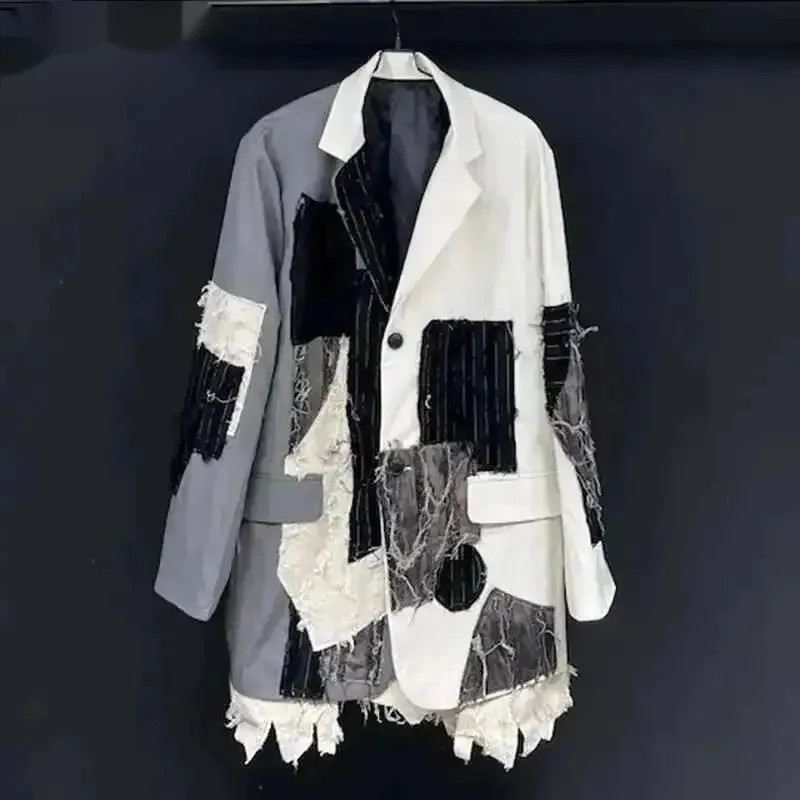 Oversize Suit Jacket Spring 202 Casual Loose Silhouette Single Breast Long Sleeve Vintage Male Blazer Fashion IJK0