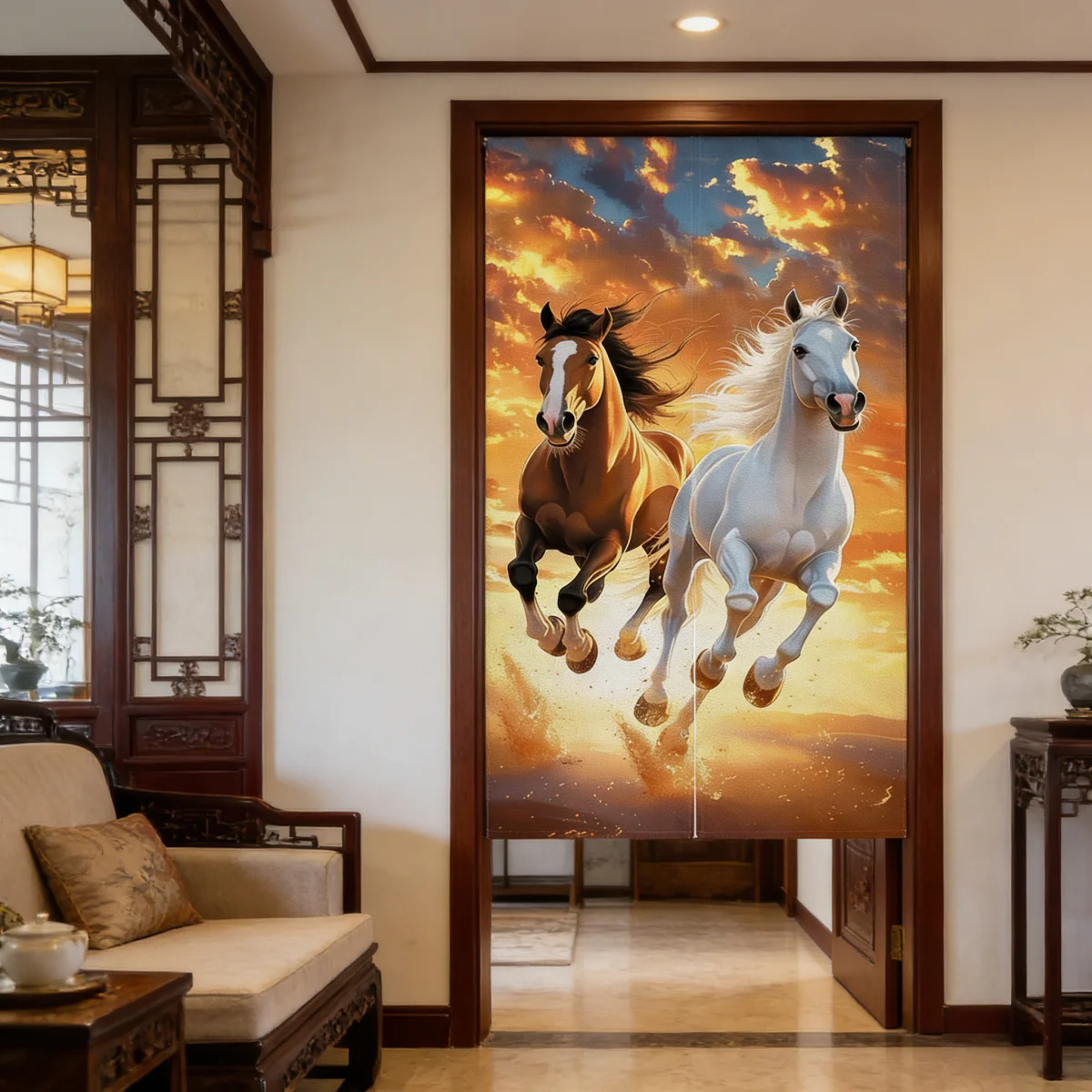 Japanese Noren Horse Door Curtain Red Spark Cherry Blossom Polyester Decor Partition Screen for Home Living Room Bedroom Curtain