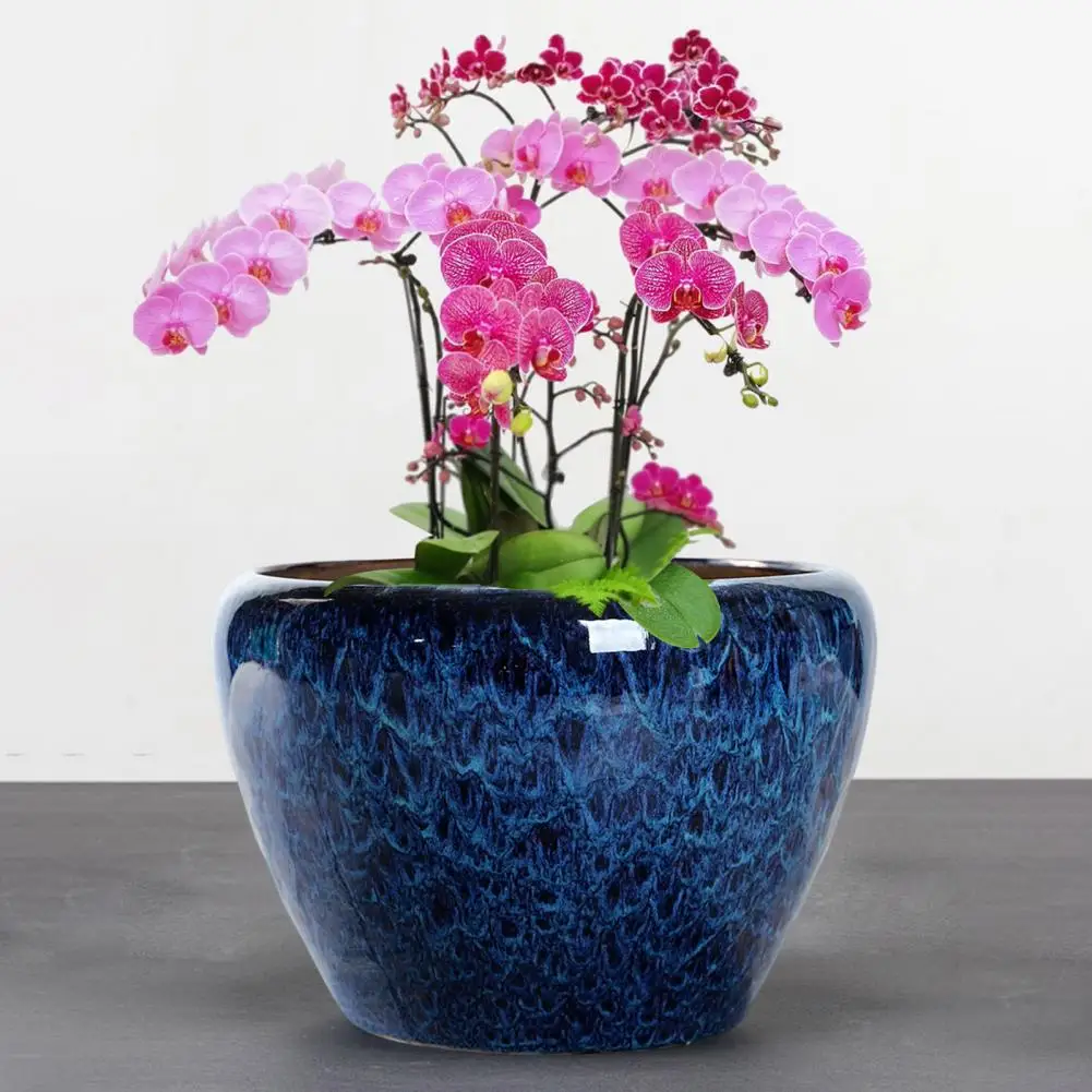 Ceramic Flowerpot Large Circular Opening Planter Pot Colored Glaze Finish Flower Pot with Drainage Hole for Indoor Outdoor Use