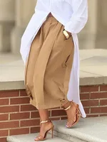 UOOZEE Women's Solid Color Cotton Blend Cropped Pants 2025 New Summer Casual Loose High-Waisted Wide Leg Trousers Bottoms - Image 4