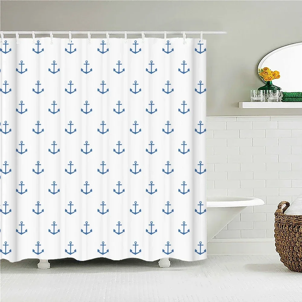 High Quality Nautical Anchor 3D Printed Fabric Shower Curtains Waterproof Bathroom Curtain Bathroom Decor with 12 Hooks