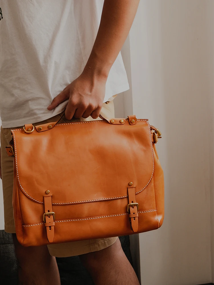PNDME vintage high quality genuine leather men's briefcase fashion travel handmade cow leather work shoulder messenger bag