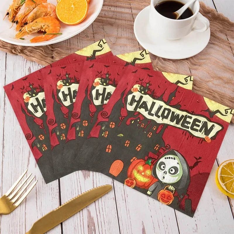 

20pcs/Pac 33cm New Creative Double Printed Paper Napkin Ghost Festival Theme Halloween Party Festivals Spooky Decoration Napkins