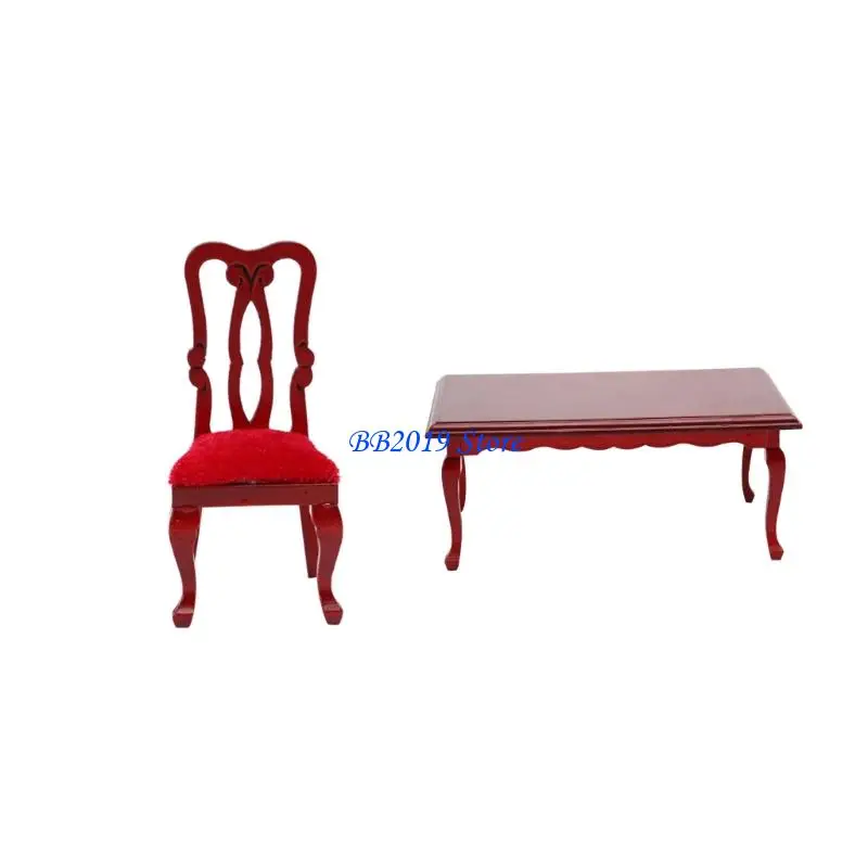 

Q0KB Миниатюрная деревянная кукла, обеденный набор, масштаб 1/12, деревянный стол и стул, 2 шт., реквизит для фотографий