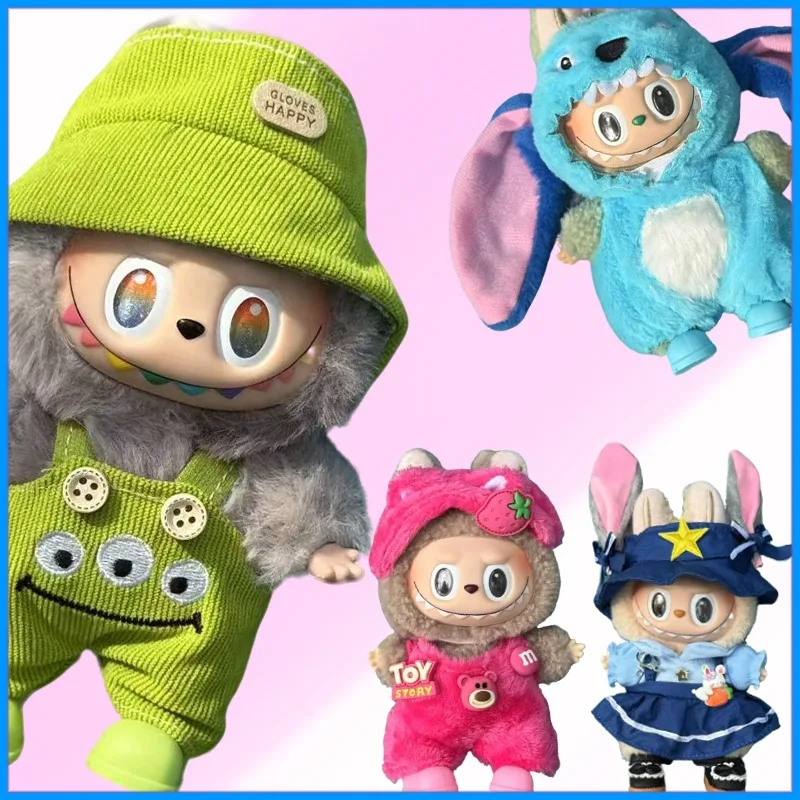 Ropa de dibujos animados de macarrón Labubu, oso Starwberry de peluche, oficial de conejo, ropa de tres ojos, bonito ratón V1 V2 V3, accesorios