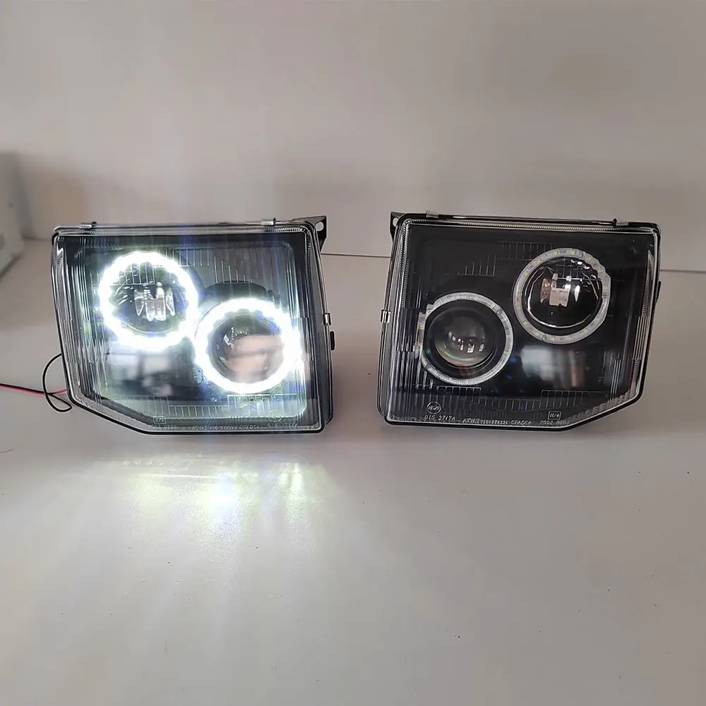

2PCS For Mitsubishi Pajero Car Headlight Modified Black LED Angel Eye Lens MB831066 MR439139 MR387534 MB831078 1992~2000