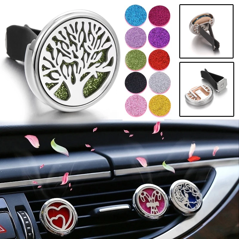 New Aromatherapy Pendant Car Perfume Diffuser Stainless Steel 30mm Magnetic Aroma Diffuser Locket Car Air Freshener Vent Clip