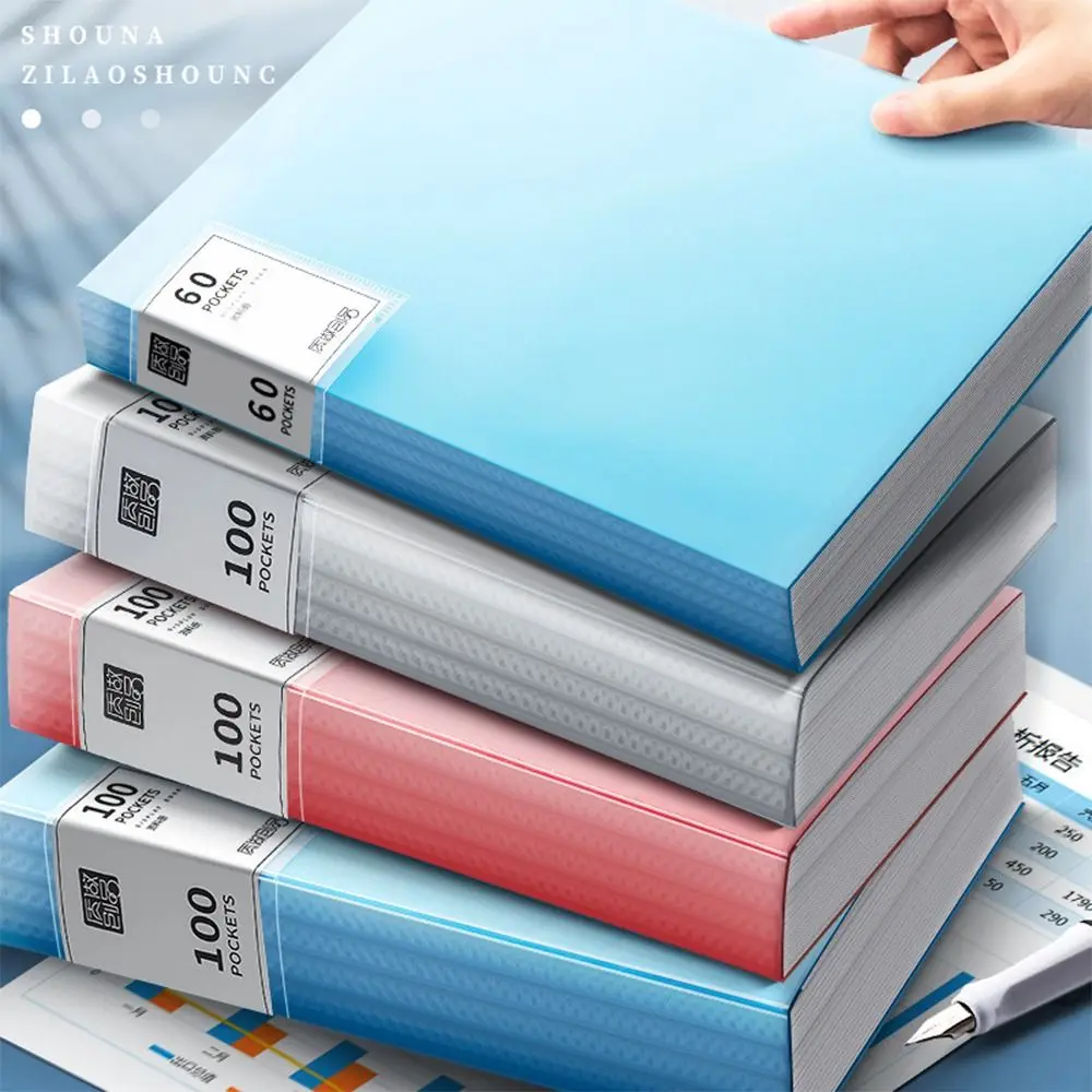 

High Quality 20/30/60/100 Pages Storage Booklet Large Capacity Multifunctional File Bag Waterproof A4 File Folder Student Gift