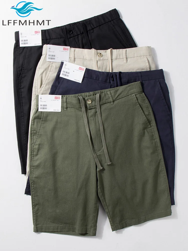 

Повседневные мужские шорты, летние модные хлопковые и льняные брюки средней длины с эластичной резинкой на талии, однотонные, хорошего качества, простая базовая уличная одежда