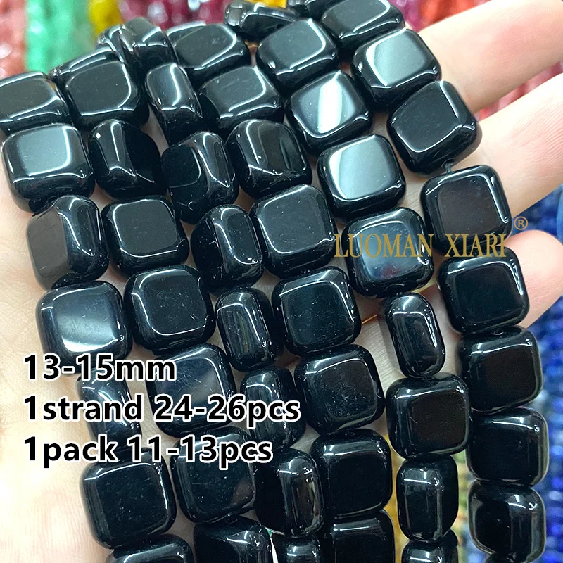 13-15mm Flat Square Natural Stone Chalcedony Amber Topazs Black Color Spacer Beads for Jewelry Making Diy Bracelet Accessories