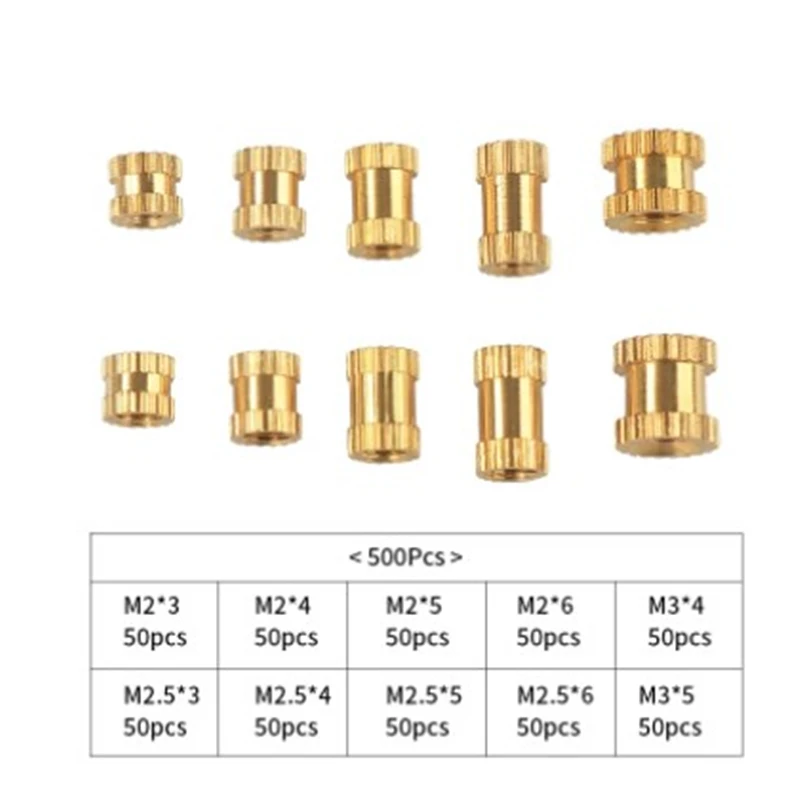 Knurling Kit Injection Nut Knurled Nuts Copper M2 M2.5 M3 Stainlness Steel Insert For Electrical 200/500pcs M2*l-3.5 M2.5*l-3.5