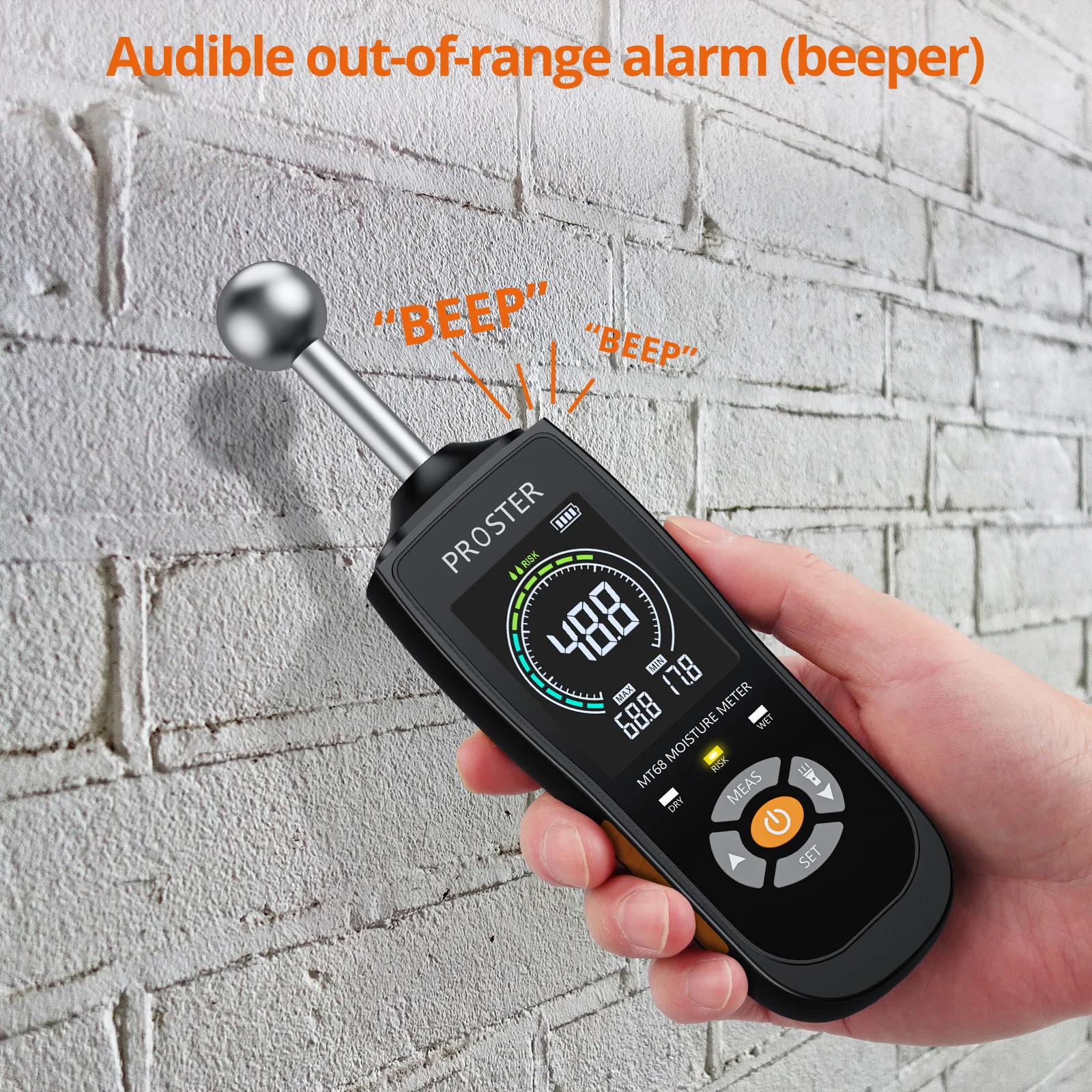 Proster Moisture Meter With Color LCD Alarm Function Hold Function Moisture Meter For Wall Wood Masonry Concrete Plaster