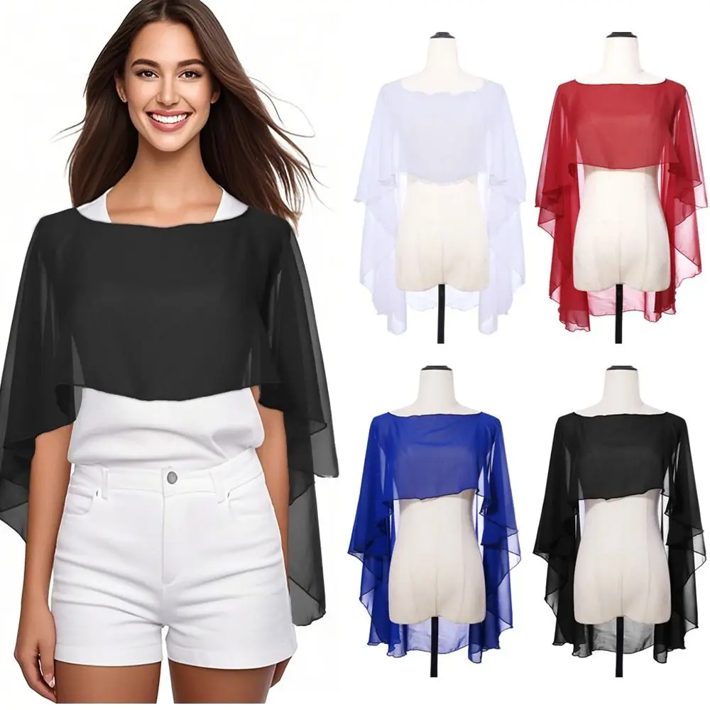 New Fashion Soft Wedding Capes Long Solid Color Wedding Jacket Wraps Evening Cover Up Womens Ladies Beach Shawl view 2
