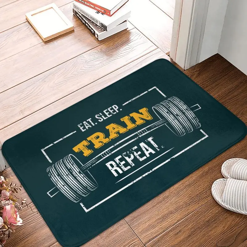 Eat Sleep Train Repeat Gym Motivational Quote Carpet Floor Door Kitchen Bath Mat Bodybuilding Fitness Doormat Entrance Rugs