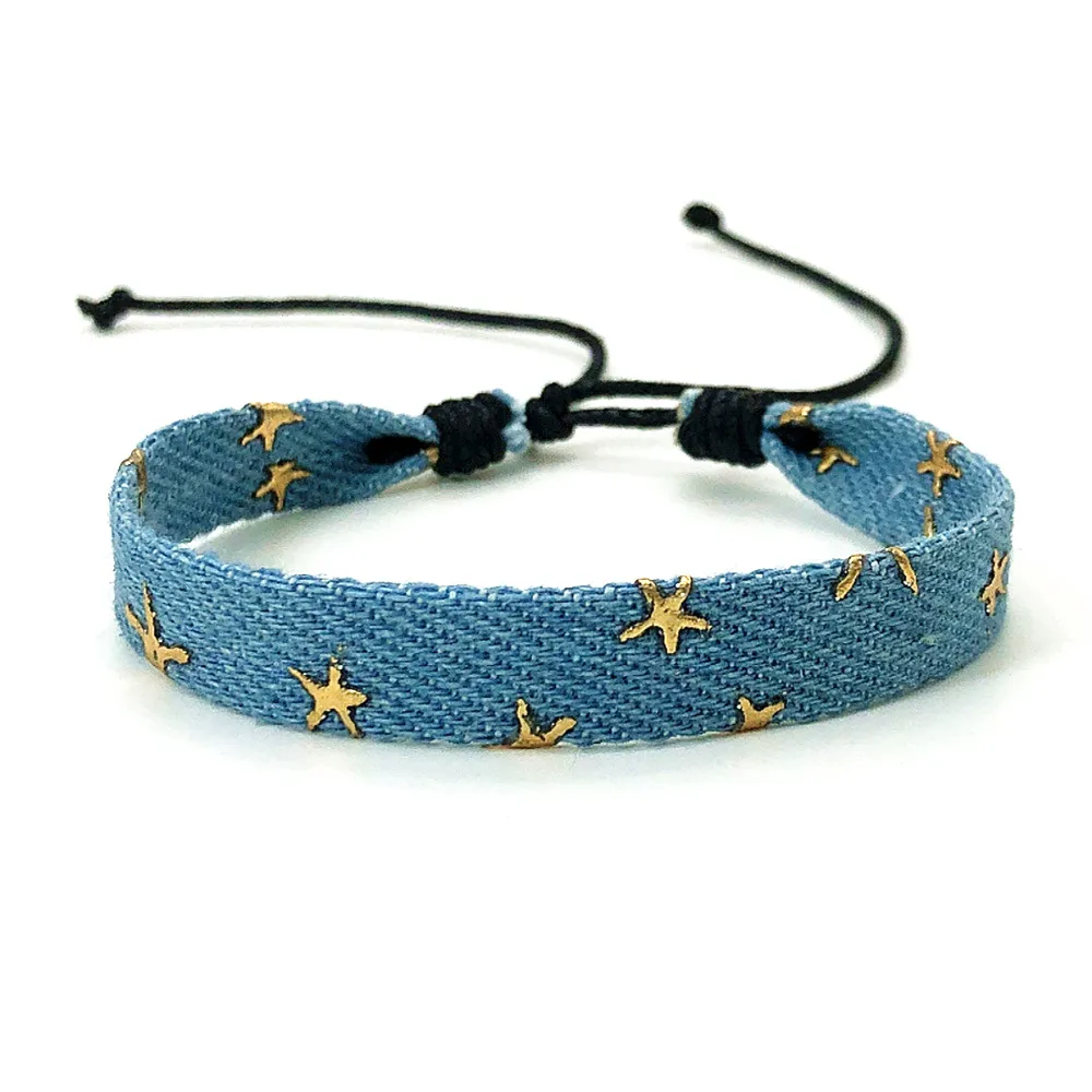 Braccialetto Vintage fatto a mano stella Punk blu Denim uomo per le donne braccialetti e braccialetti di amicizia etnica gotica regalo di gioielli