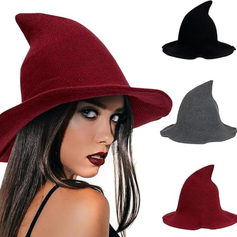 Halloween-Hexenhut, langer Spitzenhut, Strickmütze für Damen, Halloween-Partyhut, magischer Hut, Festival-Party, Cosplay-Dekoration