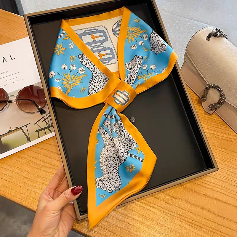 

Hot Selling Small Ear Silk Scarf Spring Summer New Style Crossed Diagonal Bow Tie Realistic Simulation Scarf for Men And Women