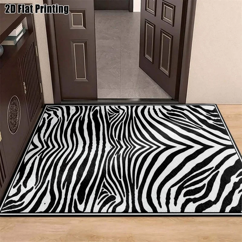 Large Indoor Area Rug, Soft Velvet Low Pile Machine Washable, Bold Black White Zebra Stripe Pattern, Contemporary Animal Print Floor Rug for Living Room Bedroom Entryway