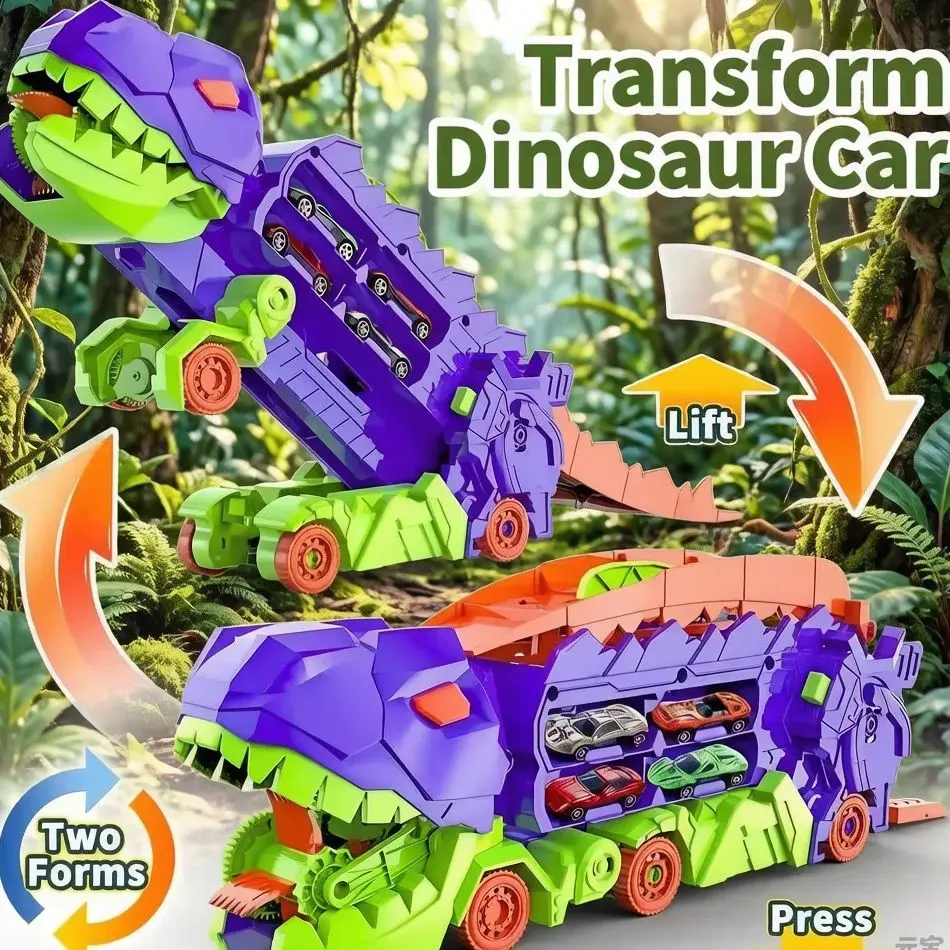 

Radish Transport Dinosaur Truck with Foldable Sliding Race Track Transforms Into Standing T-rex Birthday Gifts Toys Boys Girls