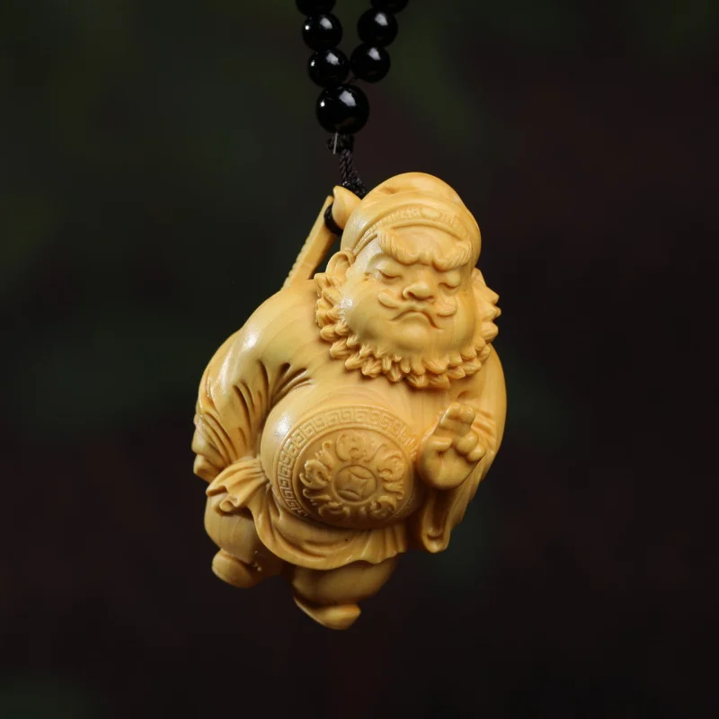 [Sending Blessing Zhong Kui] Boxwood Craft Lucky Ornaments Hand Pieces Solid Wood Handle Pendant Car Pendant One Piece Dropshipp