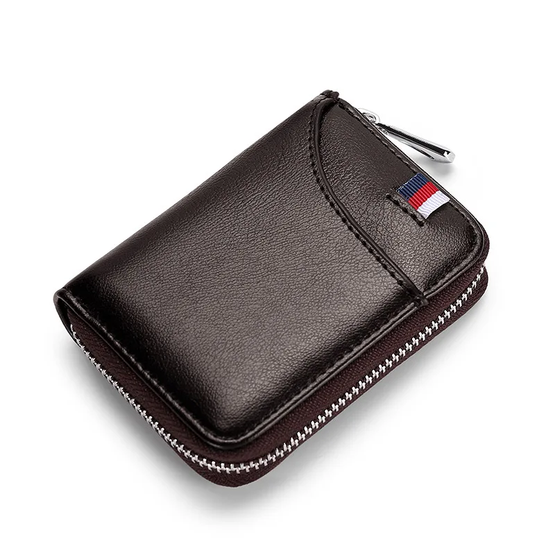 

New RFID Blocking Genuine Leather Women Business Card Holder Coin Wallet Bank Credit Card Case Female ID Purse For Men