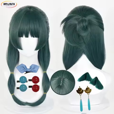 Anime Maomao Cosplay Wig Long Dark Green Scalp Wig Heat Resistant Synthetic Hair Party Unisex Wigs + Wig Cap