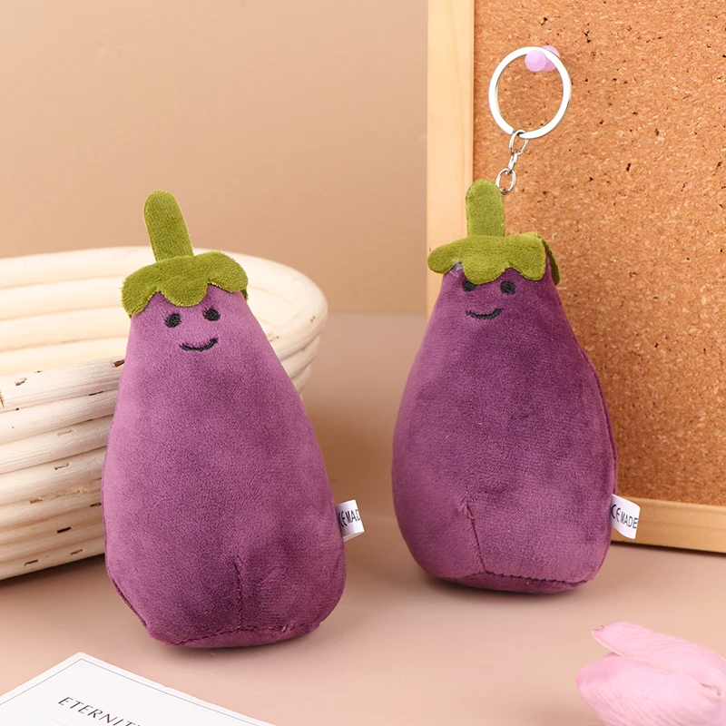 Cute Eggplant Plush Toy Keychain Cartoon Vegetable Soft Stuffed Doll Pendant Car Key Ring Backpack Bag Decor Kid Gift