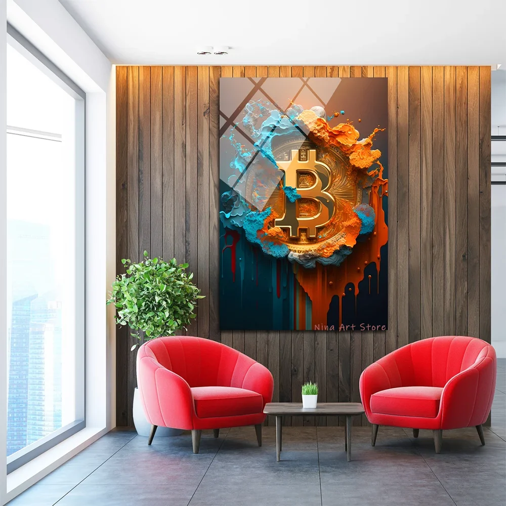 

Bitcoin Canvas Painting for Living Room Decoration, Graffiti Wall Art, Crypto Digital Money Trader Pictures , Print Poster