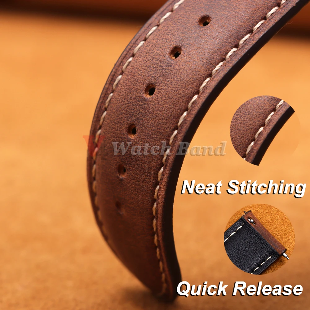 Genuine Calfskin Leather Band for Omega Business Watch Band for Seiko 14/16/18/20/22/24mm Butterfly Buckle Stitching Brown Strap image 5