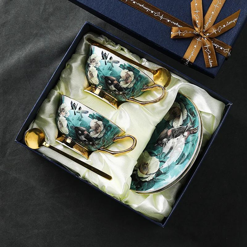 Coffee cup small exquisite European small luxury afternoon tea tea tea set high value elegant bone china cup saucer set printing