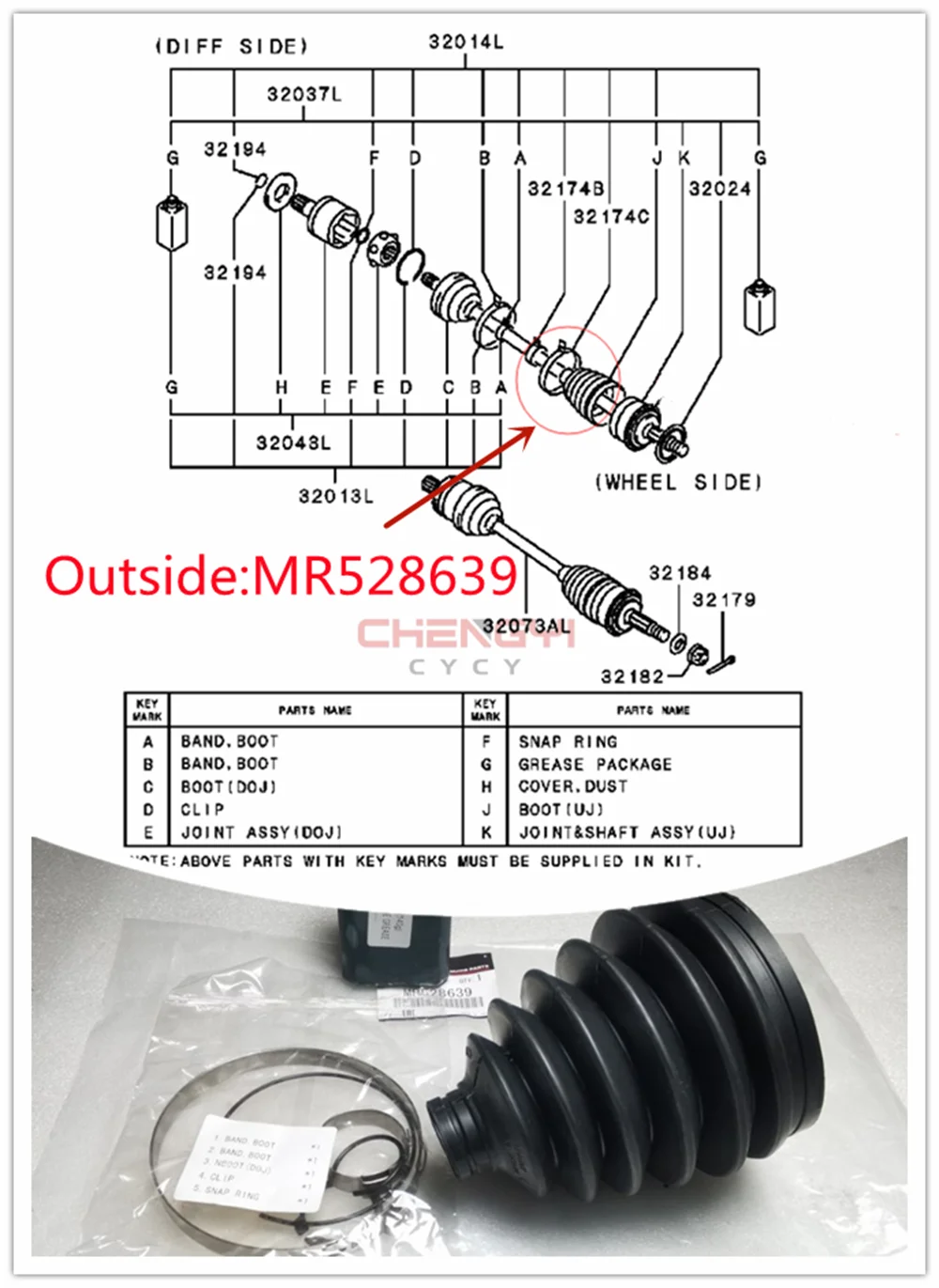 Repair Kit For Front Axle Shaft Ball Cage Dust Boot For Pajero Montero Sport V31 V33W V43W V63W V73W V75W V78W MR528639 MR528709