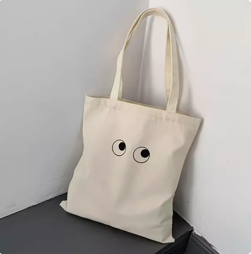 2024 New Spring/summer Canvas Bag Women\'s Large Capacity Cute Cartoon Student Class One Shoulder Handheld Bag Simplicity