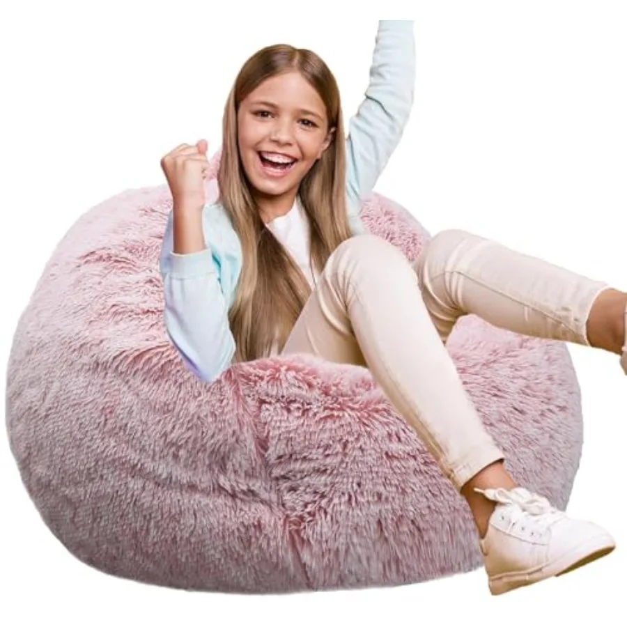 

Fluffy Bean Bag Chair for,2.5FT Round Foam Filled Bean Bag for Teens and,Ultra Soft Faux Fur Fabric Bean Bag Chairs for Playroo
