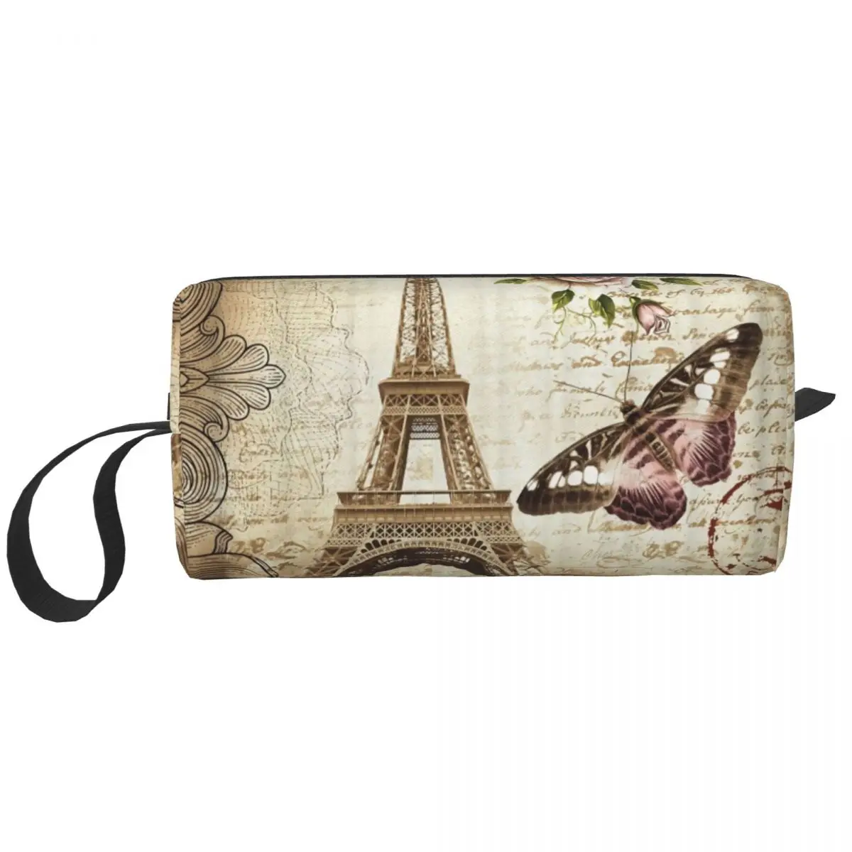 France Paris Eiffel Tower Makeup Bag for Women Travel Cosmetic Organizer Cute Flower Pink Storage Toiletry Bags