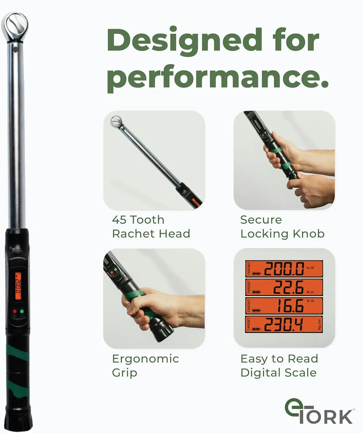 مفتاح عزم الدوران الرقمي 1/2 بوصة 25-250 قدم رطل مع ميزان إلكتروني وتصميم على شكل نقر لصيانة السيارات والدراجة