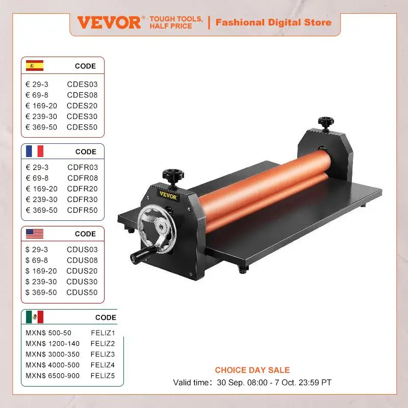 

VEVOR 25.6"x1" Manual Cold Roll Laminator Machine Sheets Document Plasticizer Fits Poster Painting Photo Book Cover A3 A4 Paper