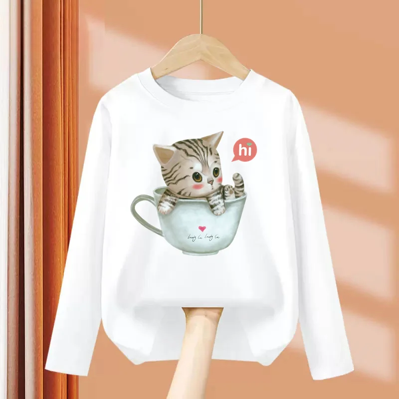 Aimi Lakana Kids Kitty Kat T-Shirt Baby Meisjes Lange Mouw Tops Schattige Print Kleding Lente Herfst Katoenen T-14T