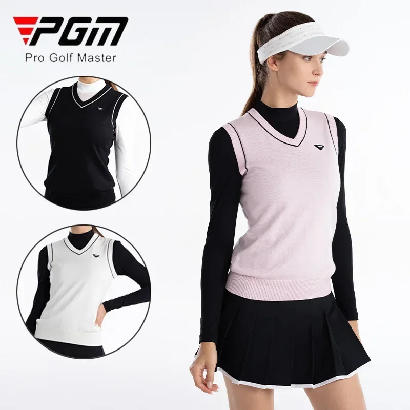 PGM Female Elastic Sleeveless Golf Sweater Ladies Keep Warm Knitted Vest Women V-neck Slim Waistcoat Winter Casual Golf Shirt