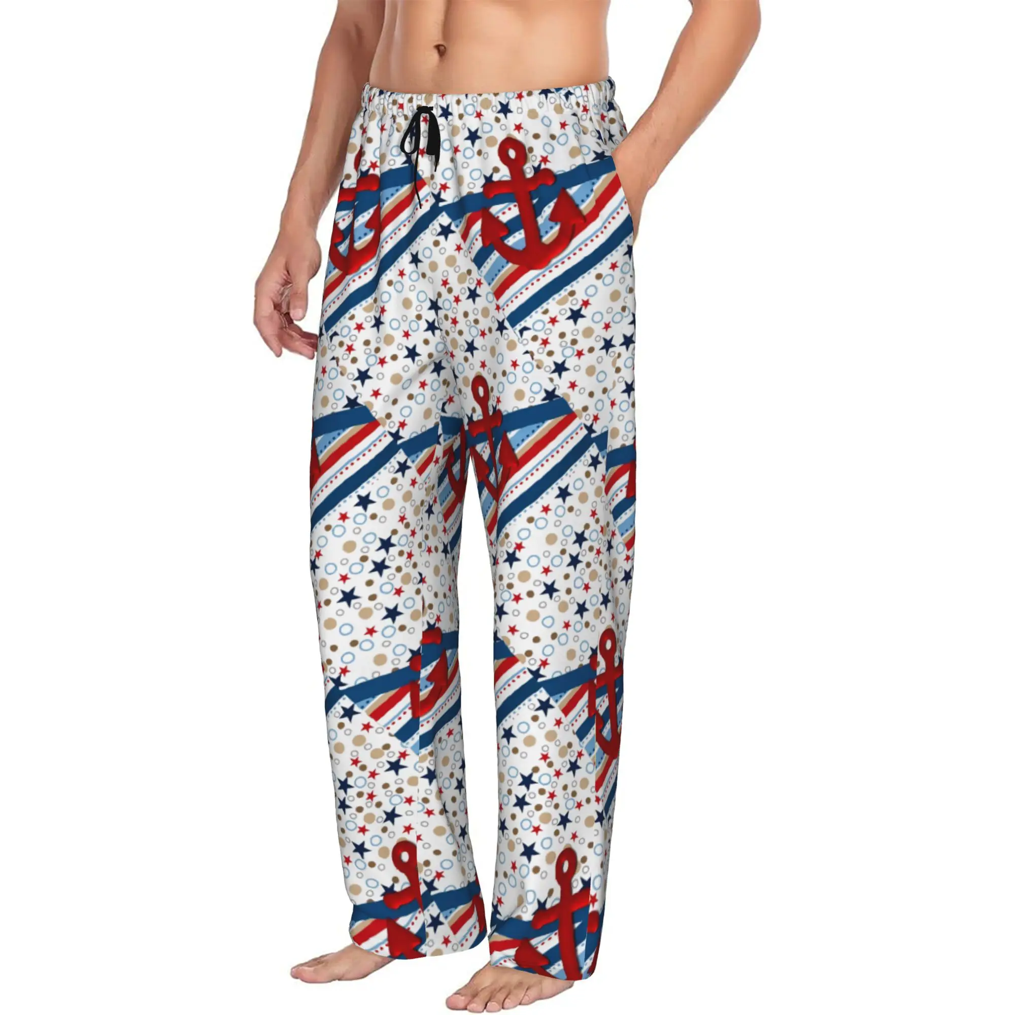 Custom Men's Nautical Sailors  Pajama Pants Printed  Sleep Sleepwear Bottoms with Pockets