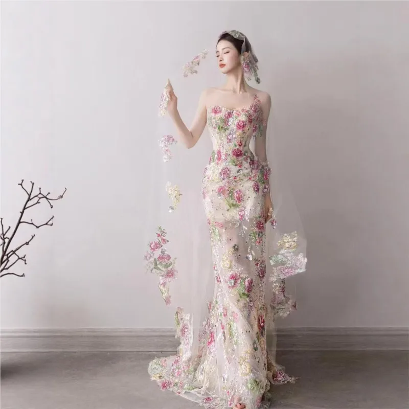 

and fashionable fishtail light heavy beaded lace toasting dress