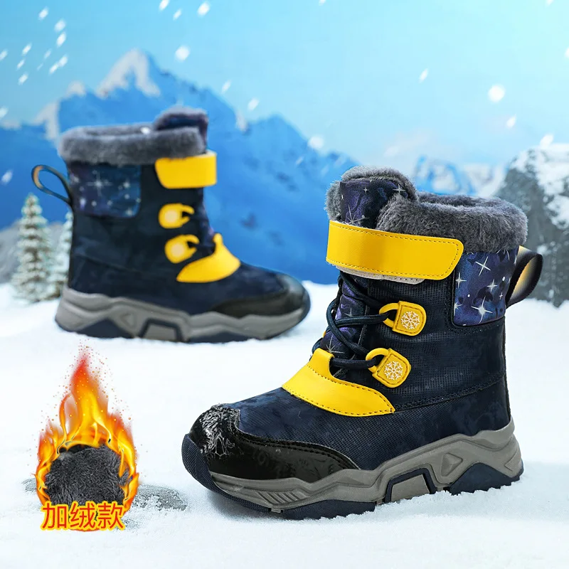 Bota Platform Kid Snow Boot 2024 Winter New Casual Boy Cotton Shoes Plush Keep Warm Girl Outdoor Waterproof Non-slip Snow Boots