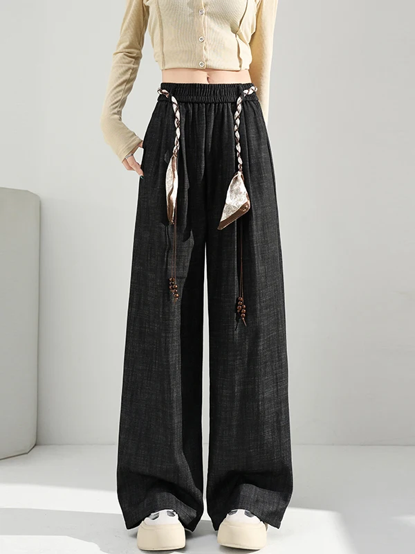 Retro jedwabna apaszka, spodnie dżinsowe z szerokimi nogawkami, damskie luźne spodnie z elastyczną wysoką talią, codzienne spodnie proste do ziemi.