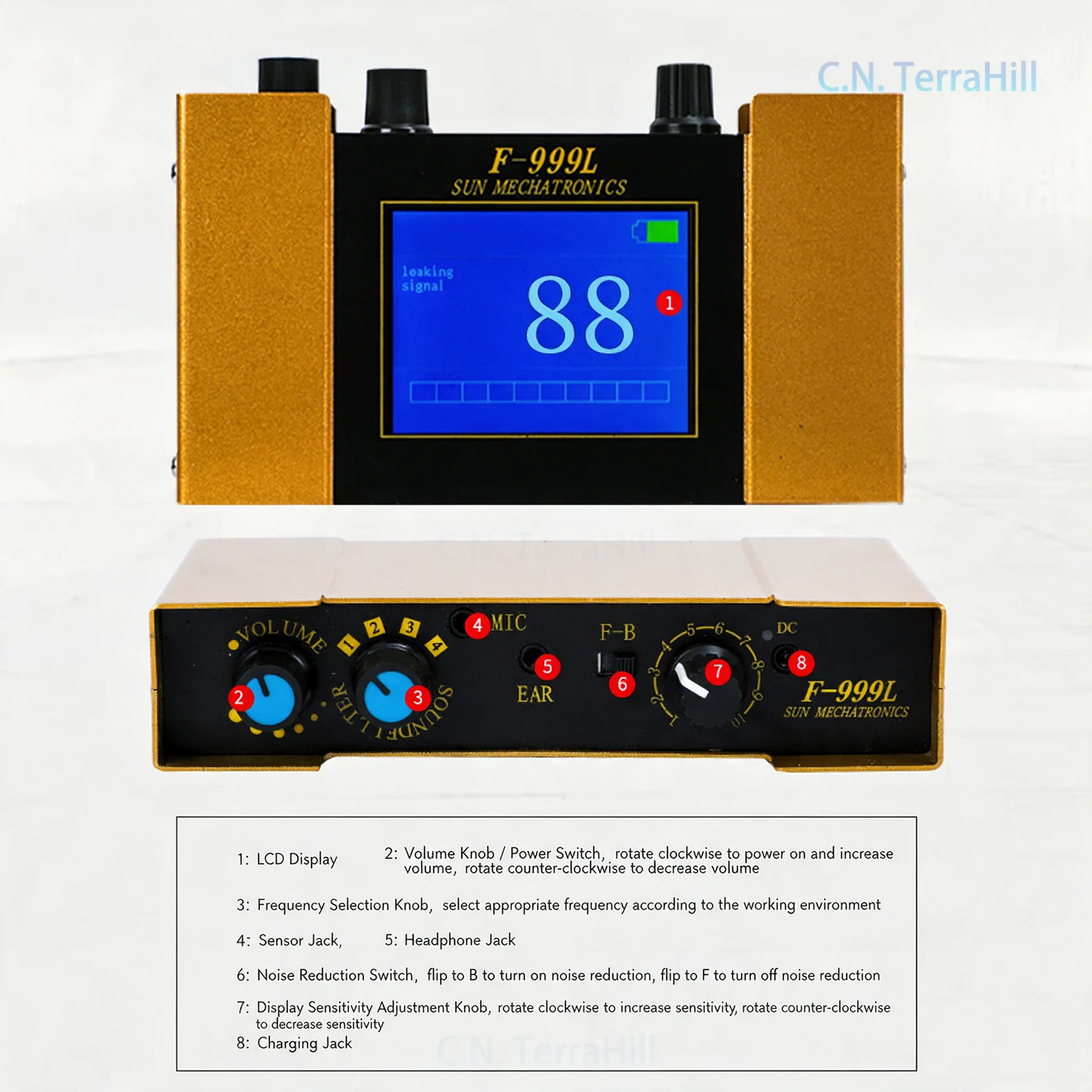 F999L Water Leak Detector Listening Device for Water Pipe Floor Heating Pipe and Fire Pipe Leak Detection