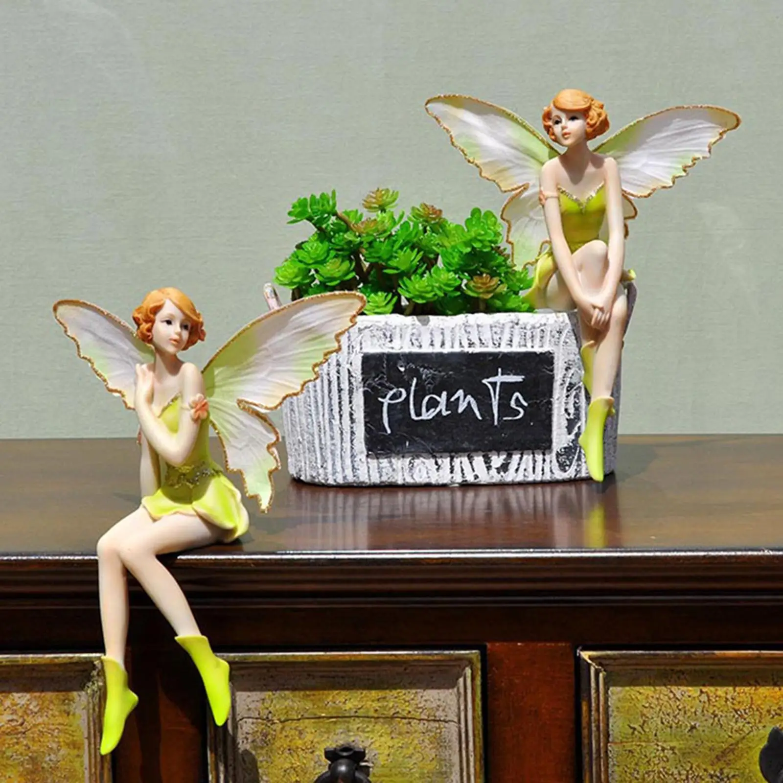 Flower Fairy Playing Figurine Elegant Angel Statue Resin Desk Decoration Gift