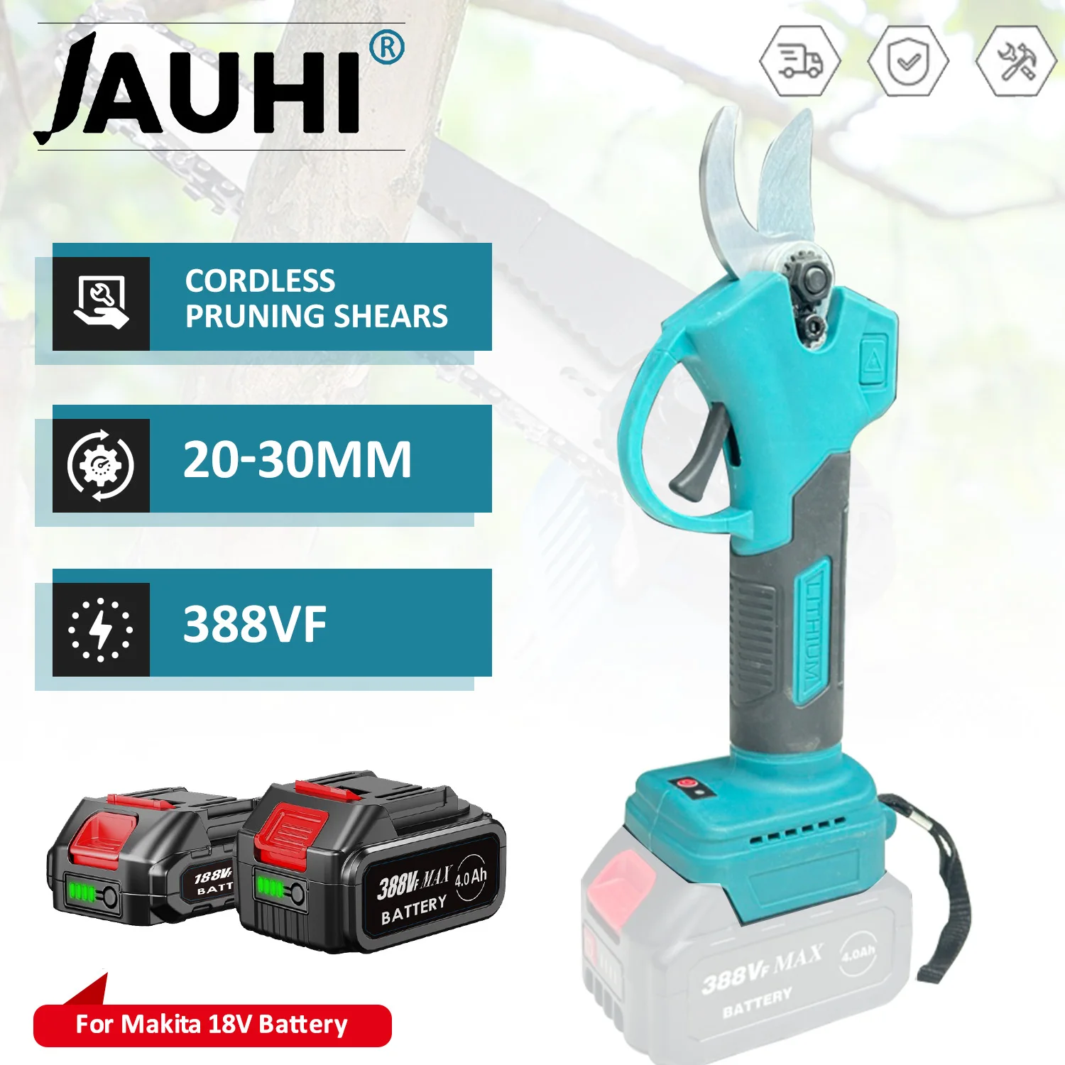 JAUHI 30mm Brushless Electric Pruner Shear 2 Gears Cordless Fruit Tree Bonsai Pruning Electric Scissors For Makita 18V Battery