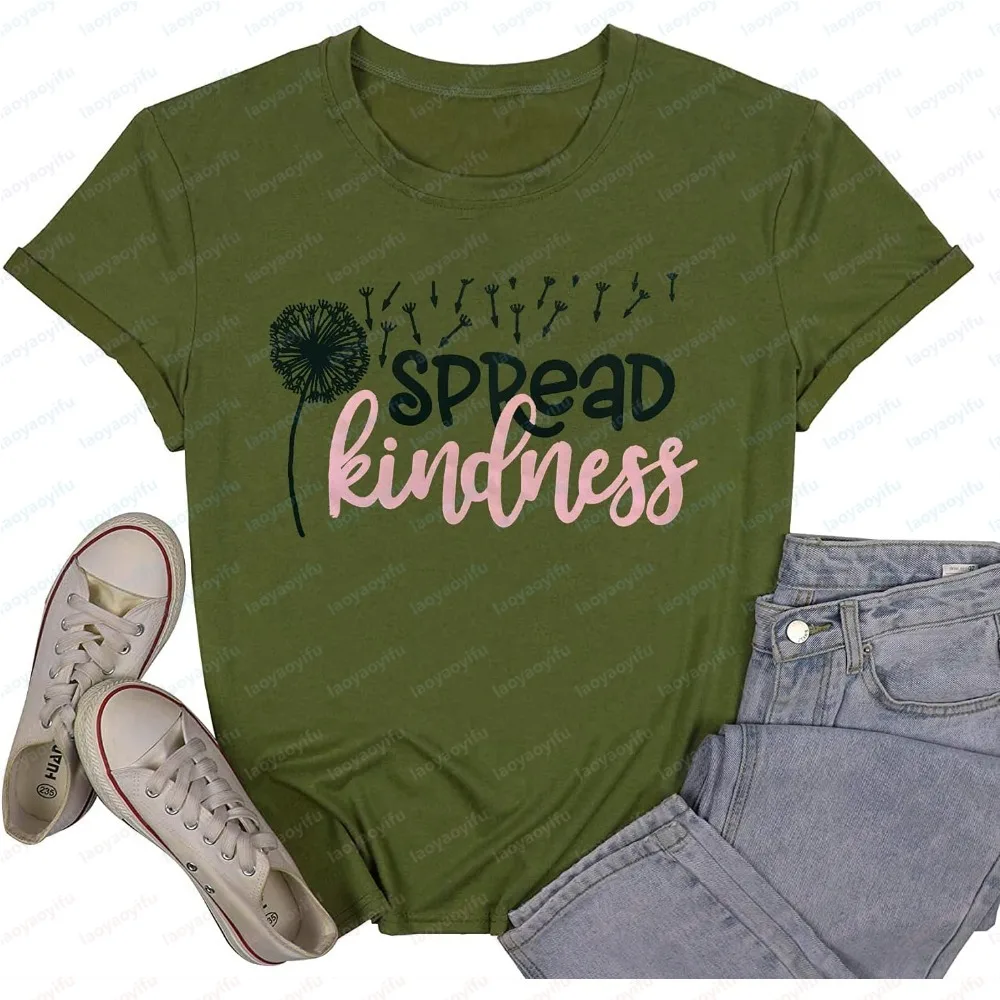 Fashion Ladies Short Sleeve T-Shirt Summer Spread Kindness Dandelion Graphic Cute Letter Print Casual Women Daily Wear  Clothing