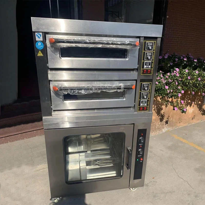 Electric Oven 2 Layers 2 Trays Commercial Combined Furnace 5 Plates Stainless Steel Pizza Bread Cake Fermentation Cabinet