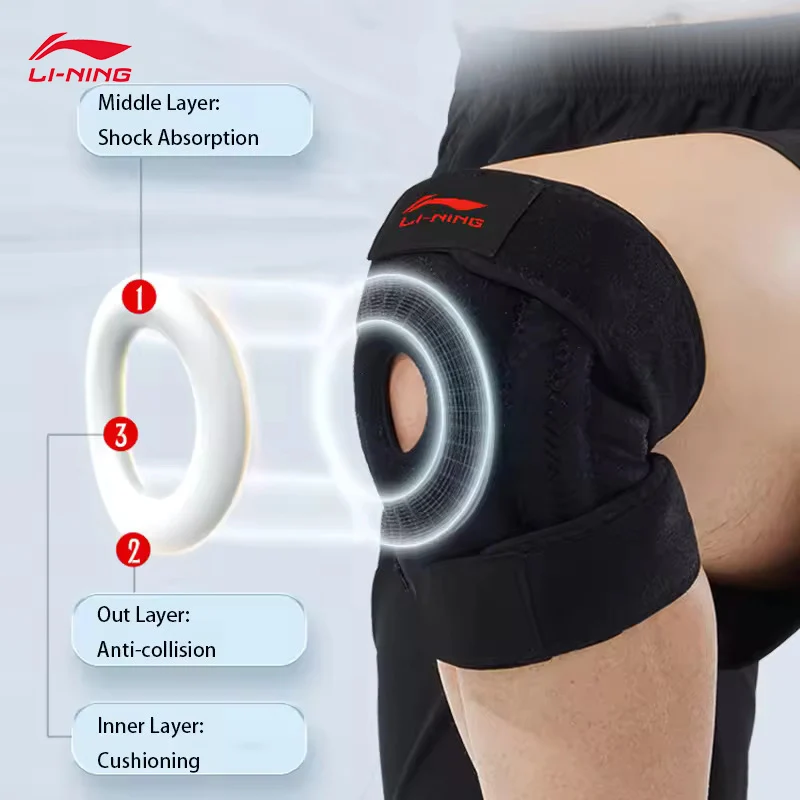 دعامة الركبة للجنسين من LI-NING مع وسادة جل الرضفة و4 مثبتات زنبركية لدعم الركبة لـ Meniscus Kneepad AXWU071