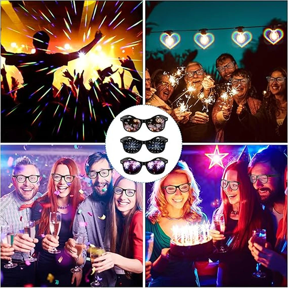 Hifot 3er-Set Beugungsgläser, 3D-Prisma Regenbogen Herz Stern Effekt Lichtbrechung Rave-Brillen für Bar Konzert EDM Party – Detail 3